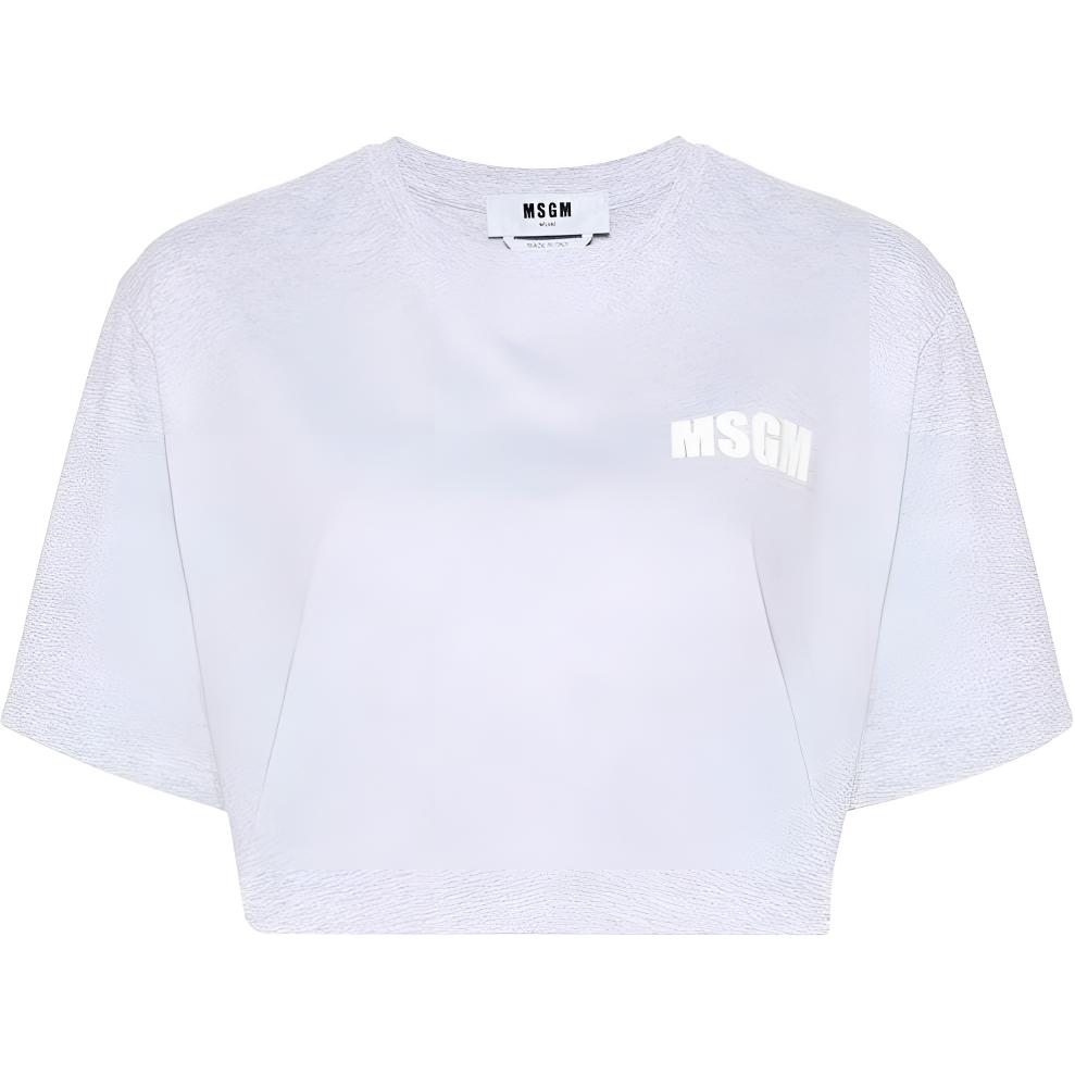 (Women) MSGM Logo Print Drop Shoulder Crop T-Shirt Women’s Light Gray 3441MDM105237005-GREY