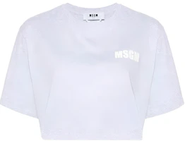 (Women) MSGM Logo Print Drop Shoulder Crop T-Shirt Women’s Light Gray 3441MDM105237005-GREY (Women) MSGM Logo Print Drop Shoulder Crop T-Shirt Women’s Light Gray 3441MDM105237005-GREY
