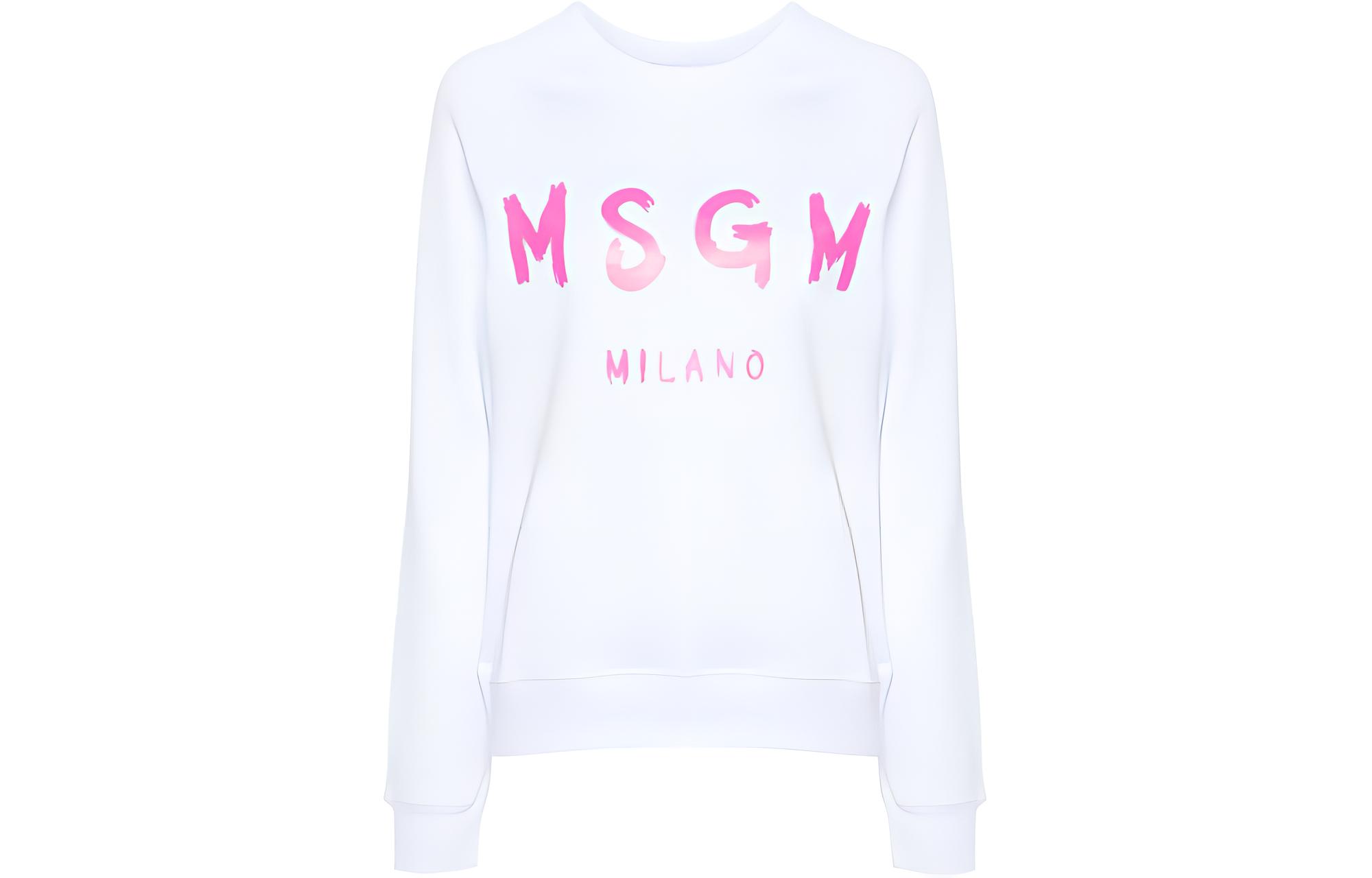 (Women) MSGM Logo Print Knit Texture Sweatshirt Women’s White 3641MDM513247000-PINk