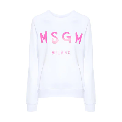 (Women) MSGM Logo Print Knit Texture Sweatshirt Women’s White 3641MDM513247000-PINk