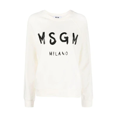 (Women) MSGM Logo Print Long Sleeve Crewneck T-Shirt Women White 2000MDM513200000-BEIGE