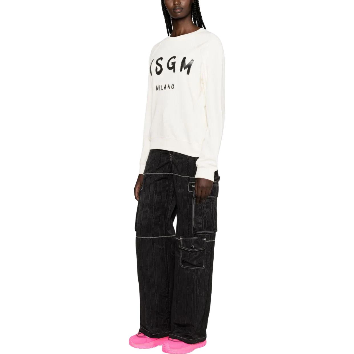 Purchase (W) MSGM 로고 프린트 롱슬리브 크루넥 티셔츠 여성 화이트 2000MDM513200000-BEIGE