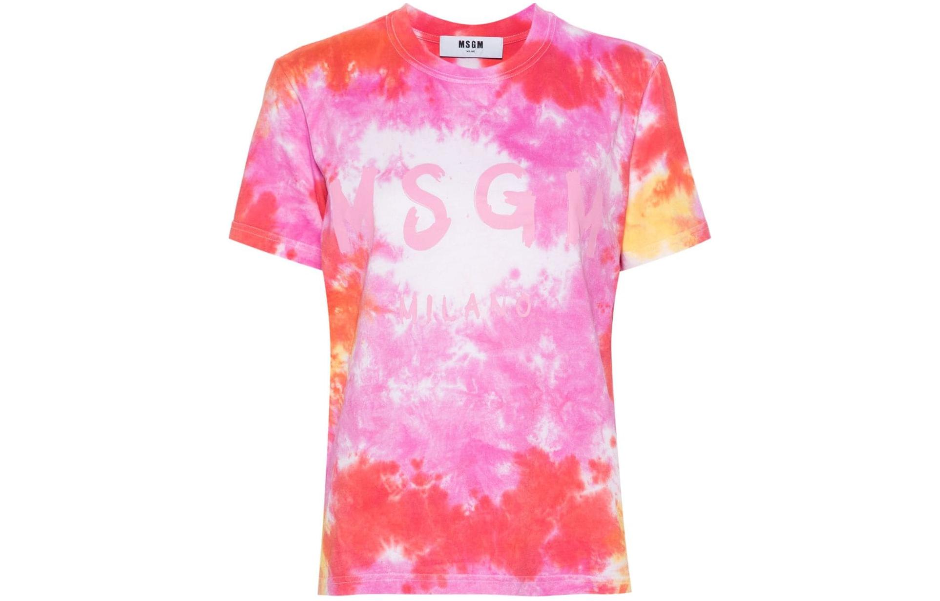 (Women) MSGM Logo Tie-Dye Print Short-Sleeve T-Shirt Women Multicolor. 3641MDM83247288-03
