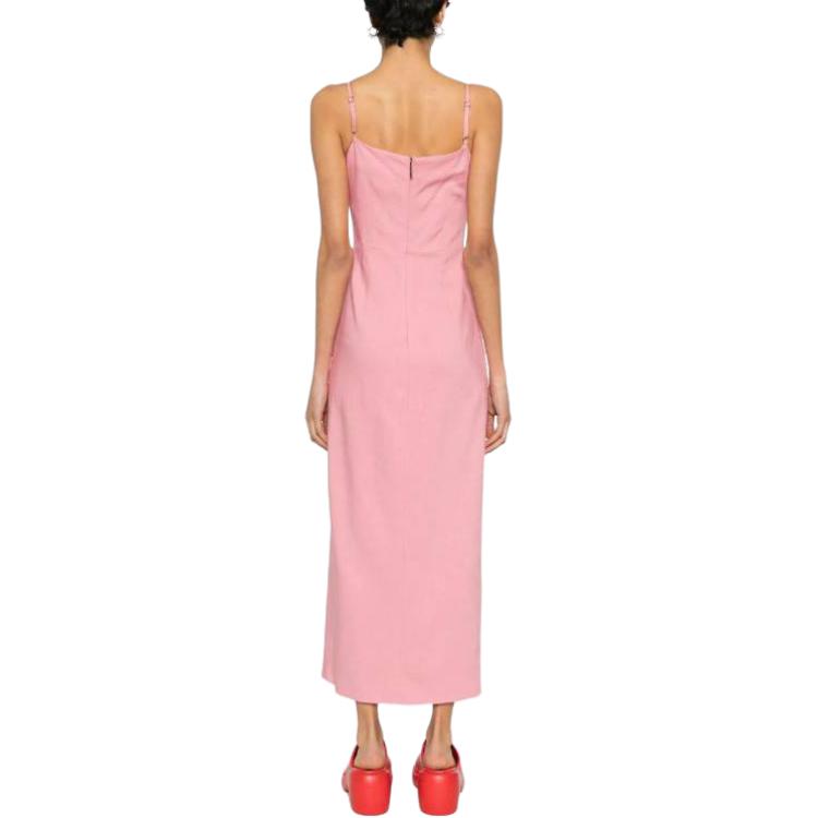 Shop (W) MSGM 여성용 핑크 리본 장식 롱 슬립 드레스. 3641MDA31247010-12