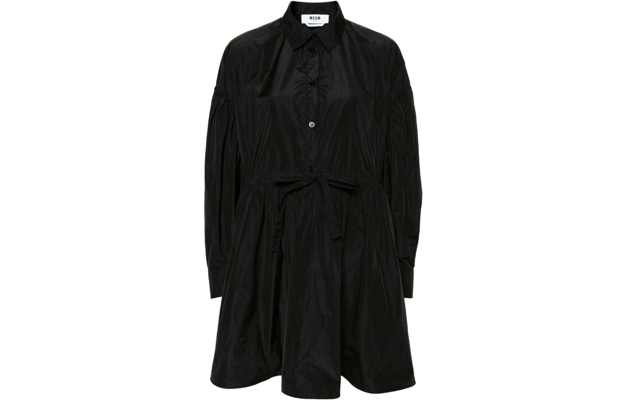 Order (W) Gaun MSGM Lengan Panjang dengan Lipatan Hitam 3641MDA59247109-BLACK