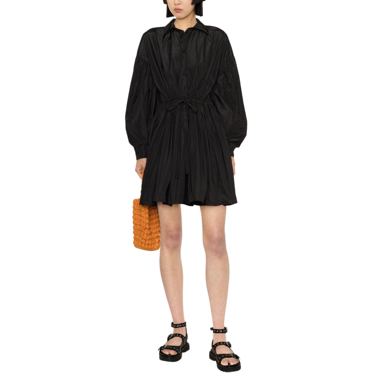 Lookbook (W) Gaun MSGM Lengan Panjang dengan Lipatan Hitam 3641MDA59247109-BLACK
