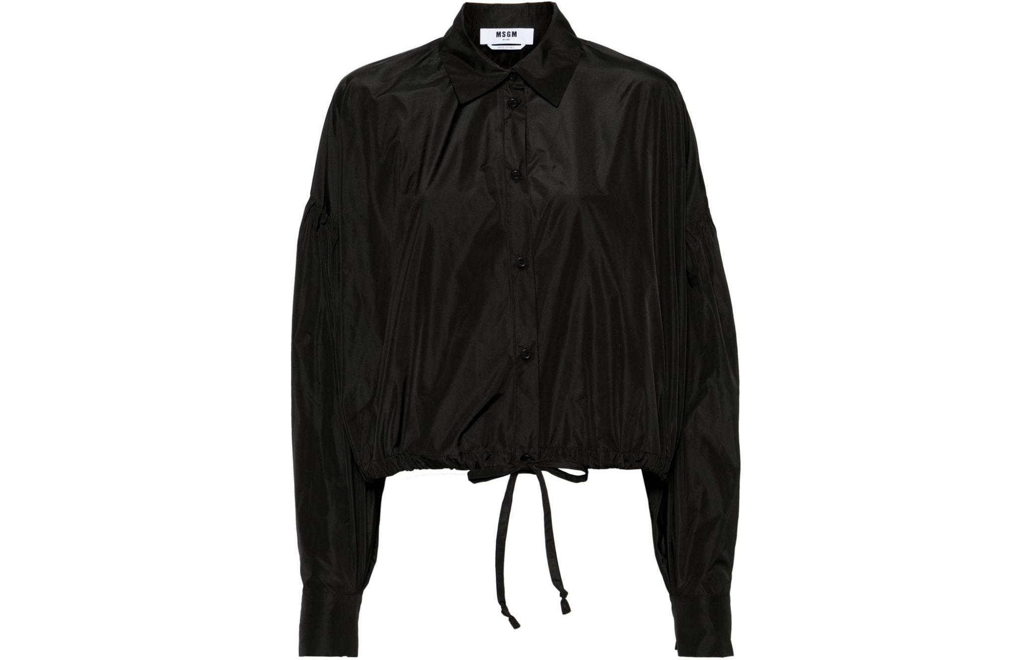 (Women) MSGM Puff Sleeve Button-Up Long Sleeve Shirt Women’s Black 3641MDE21247109-99