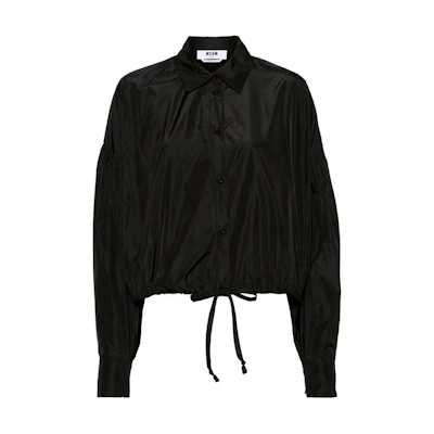 (Women) MSGM Puff Sleeve Button-Up Long Sleeve Shirt Women’s Black 3641MDE21247109-99