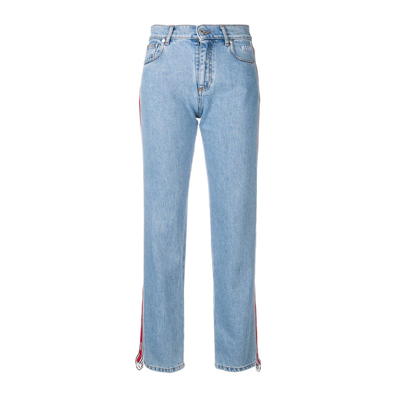 (Women) MSGM SS22  Blue Straight-Leg Jeans with Red Side Stripes MDP42LY28482