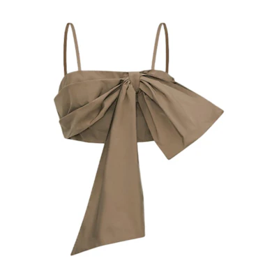 (Women) MSGM SS24 Army Green Bow Detail Cropped Camisole. 3641MDT03A-247109-37