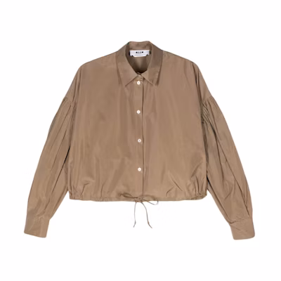 (Women) MSGM SS24 Beige Lantern Sleeve Button-Up Long Sleeve Shirt. 3641MDE21247109-BEIGE
