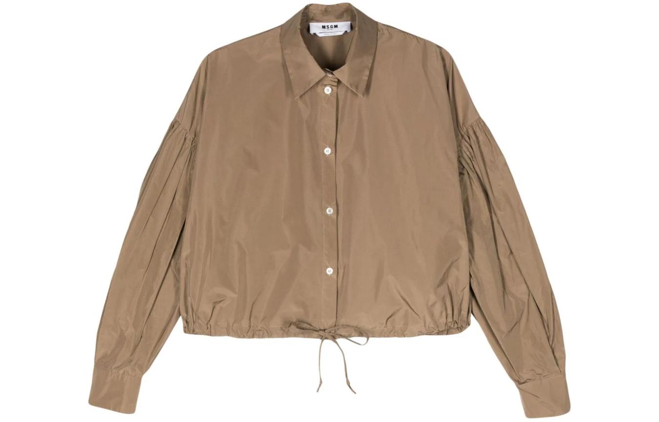 Order (W) MSGM SS24 Kemeja Lengan Panjang Beige Lantern Sleeve Butang Depan. 3641MDE21247109-BEIGE