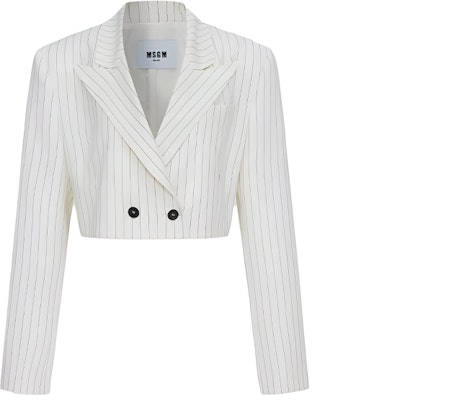 (W) Blazer Corto a Rayas de Doble Botonadura MSGM SS24 Blanco 3641MDG17247117-01 Buy (W) Blazer Corto a Rayas de Doble Botonadura MSGM SS24 Blanco 3641MDG17247117-01