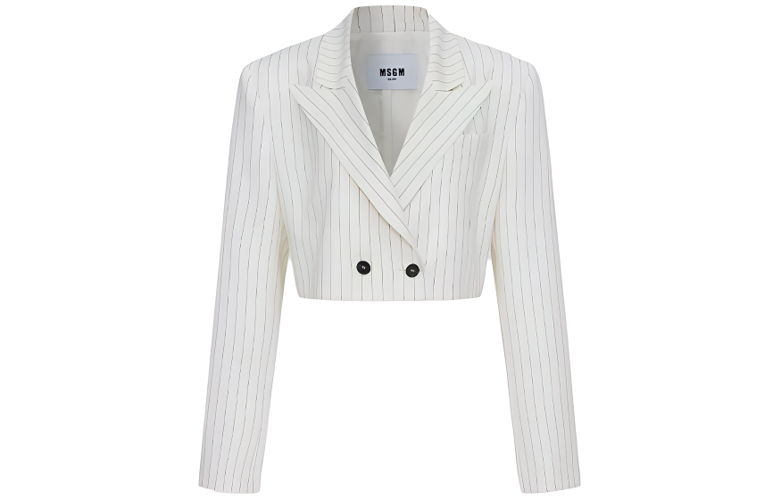 Order (W) Blazer Corto a Rayas de Doble Botonadura MSGM SS24 Blanco 3641MDG17247117-01