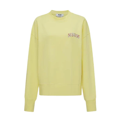 (Women) MSGM SS24 Floral Lettering Crewneck Long Sleeve Sweatshirt Light Yellow 3642MDM90-247000-Light yellow