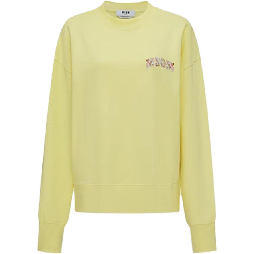 Order (W) MSGM SS24 플로럴 레터링 크루넥 긴팔 맨투맨 라이트 옐로우 3642MDM90-247000-Light yellow