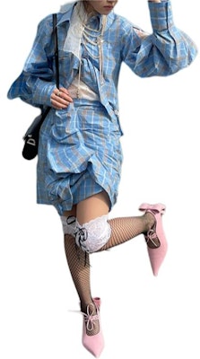 (W) MSGM SS24 여성용 체크 플리츠 캐주얼 스커트 라이트 블루. 3642MDD06-247310-Light blue Shop (W) MSGM SS24 여성용 체크 플리츠 캐주얼 스커트 라이트 블루. 3642MDD06-247310-Light blue