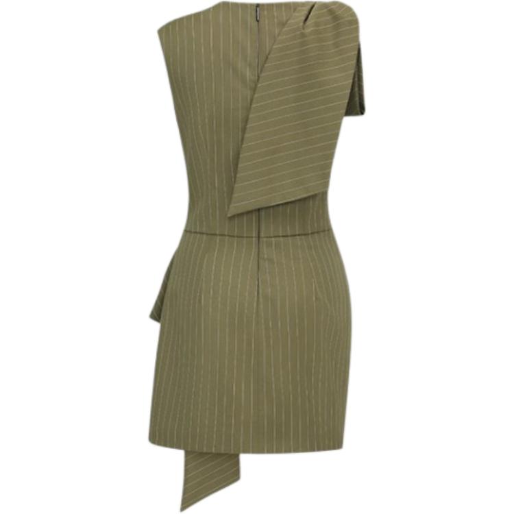 Lookbook (W) MSGM SS24 여성 다크 그린 민소매 스트라이프 캐주얼 미디 원피스. 3641MDA56-247117-37