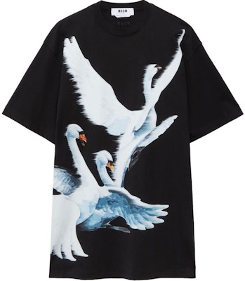 (W) MSGM 여성 블랙 스완 프린트 반팔 스트레이트 헴 원피스. 3742MDA78247798-BLACK Order (W) MSGM 여성 블랙 스완 프린트 반팔 스트레이트 헴 원피스. 3742MDA78247798-BLACK