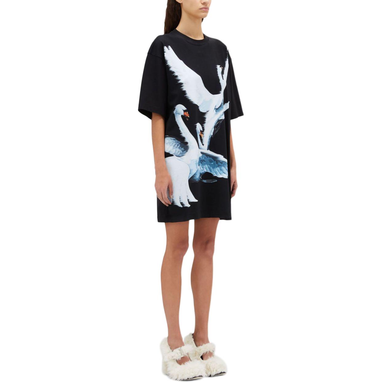 Purchase (W) MSGM 여성 블랙 스완 프린트 반팔 스트레이트 헴 원피스. 3742MDA78247798-BLACK