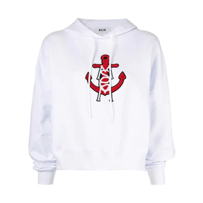 (Women) MSGM White Anchor Graphic Hoodie 2641MDM17019529901