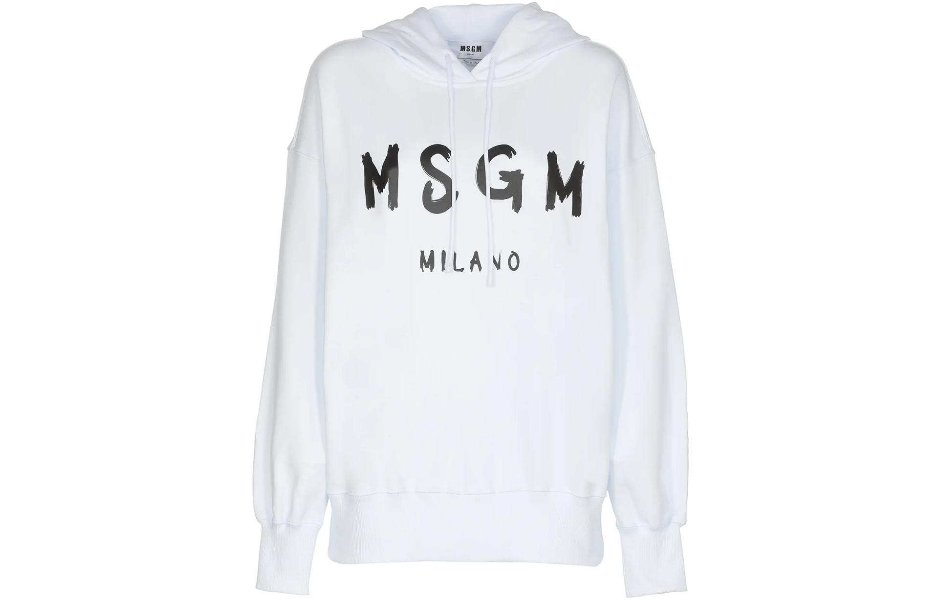 Order (Women) MSGM White Hoodie with Front Logo Letter Print and Drop-Shoulder Design 2000MDM515-200001-01