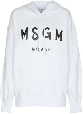 (Women) MSGM White Hoodie with Front Logo Letter Print and Drop-Shoulder Design 2000MDM515-200001-01 Order (Women) MSGM White Hoodie with Front Logo Letter Print and Drop-Shoulder Design 2000MDM515-200001-01