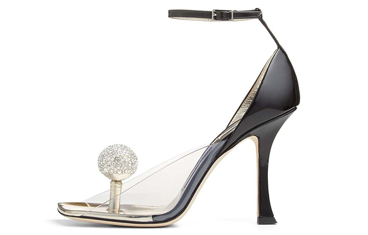 (Women) Mugler x Jimmy Choo 10cm Leather Crystal High Heel Sandals Black JCXMSANDALAJG Black