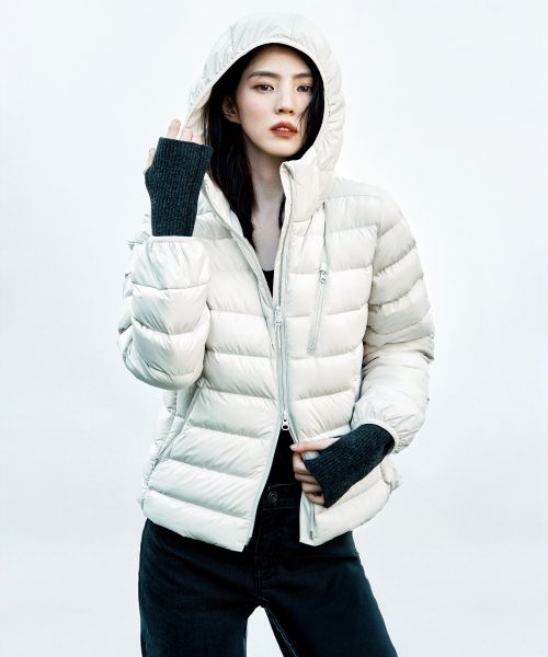 (Women) MUSINSA STANDARD WOMEN [City Leisure] Hooded Light Down Jacket [Stone White] MWEDJ9B57-SW
