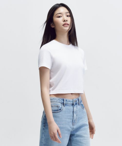 (Women) MUSINSA STANDARD WOMEN [Cool Standard] Crew Neck Crop T-Shirt [White] MWBTS5Z10-WH