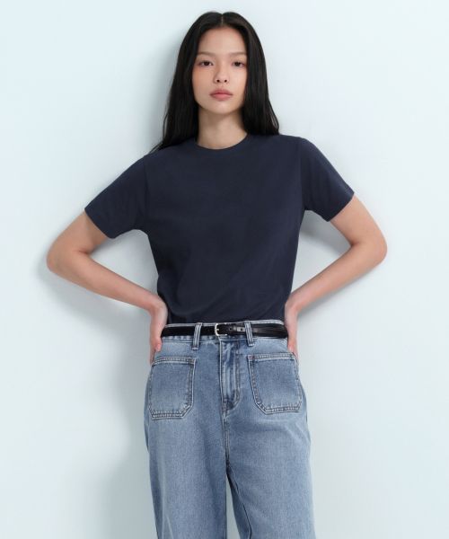 (Women) MUSINSA STANDARD WOMEN Basic Crew Neck T-Shirt [Dark Navy] MWJTS0Z02-DN