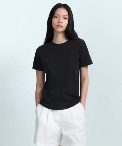 Lookbook (W) MUSINSA STANDARD 女士基础款黑色圆领T恤 MWJTS0Z02-BK