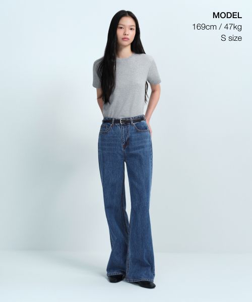 Shop (Women) MUSINSA STANDARD WOMEN Basic Crew Neck T-Shirt [Medium Gray] MWJTS0Z02-MR