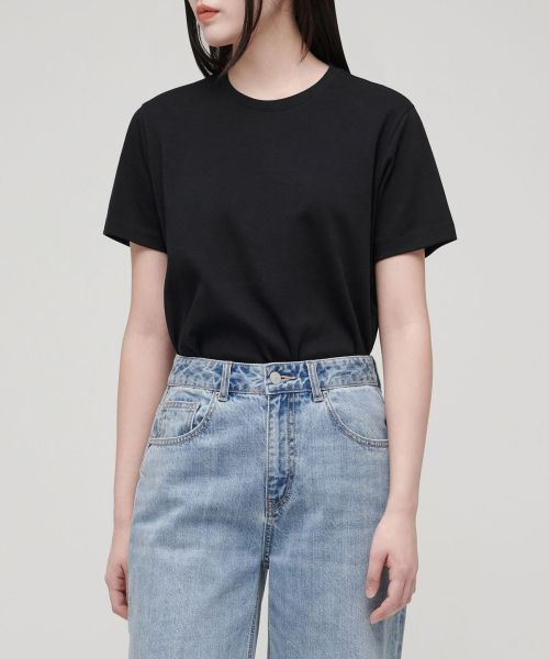 Purchase (W) MUSINSA STANDARD 女士基础款黑色圆领T恤 MWJTS0Z02-BK