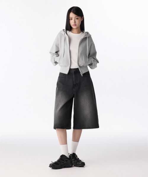 Buy (W) MUSINSA STANDARD WOMEN ビッグブラッシュワイドバミューダデニムパンツ [ウォッシュブラック] MWENH4Z22-WC