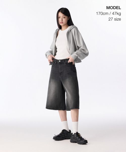 Order (W) MUSINSA STANDARD WOMEN ビッグブラッシュワイドバミューダデニムパンツ [ウォッシュブラック] MWENH4Z22-WC