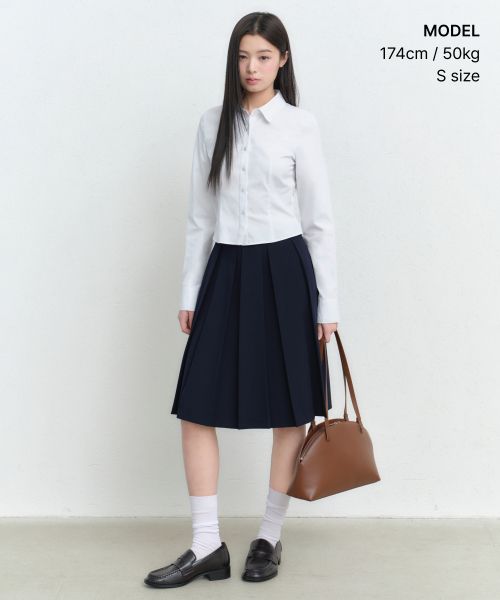 Order (Women) MUSINSA STANDARD WOMEN Bold Pleated Knee-Length Skirt [Navy] MWFSK5B08-NA