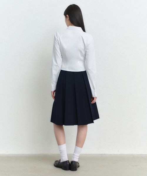 Lookbook (Women) MUSINSA STANDARD WOMEN Bold Pleated Knee-Length Skirt [Navy] MWFSK5B08-NA