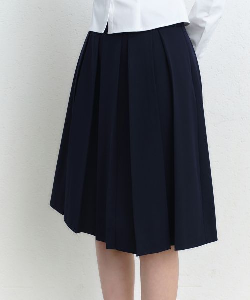 Shop (Women) MUSINSA STANDARD WOMEN Bold Pleated Knee-Length Skirt [Navy] MWFSK5B08-NA
