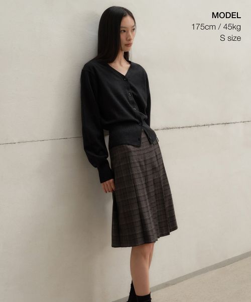 Order (Women) MUSINSA STANDARD WOMEN Buckle Pleated Check Knee-Length Skirt [Gray] MWESK0D10-GR
