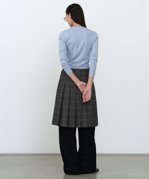 Lookbook (Women) MUSINSA STANDARD WOMEN Buckle Pleated Check Knee-Length Skirt [Gray] MWESK0D10-GR