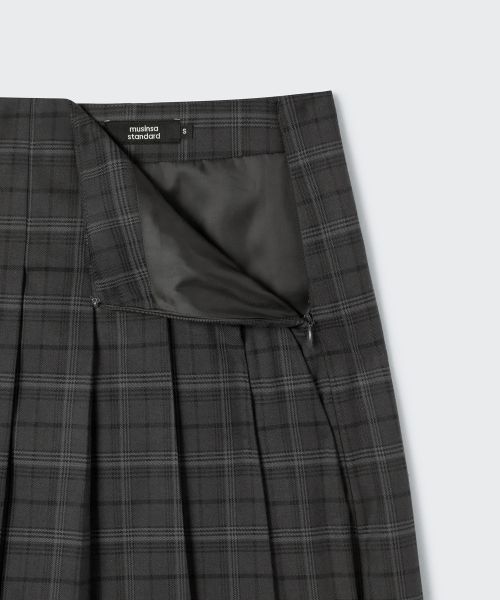 Purchase (Women) MUSINSA STANDARD WOMEN Buckle Pleated Check Knee-Length Skirt [Gray] MWESK0D10-GR