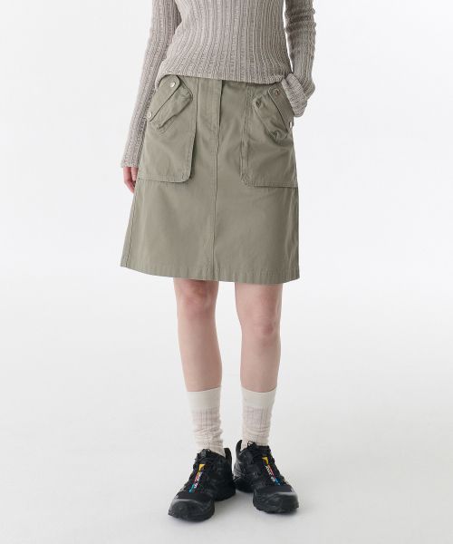 (Women) MUSINSA STANDARD WOMEN Cargo Knee-Length Skirt [Sage] MWDSK4Z01-SA