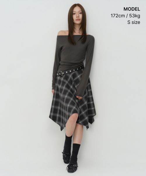 Shop (W) Musinsa Standard 女士格纹不对称半裙 [黑色/灰色] MWFSK8C08-31