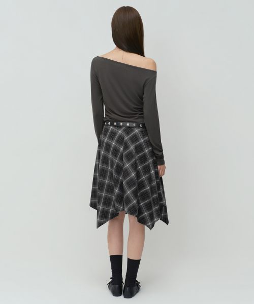 Purchase (W) Musinsa Standard 女士格纹不对称半裙 [黑色/灰色] MWFSK8C08-31