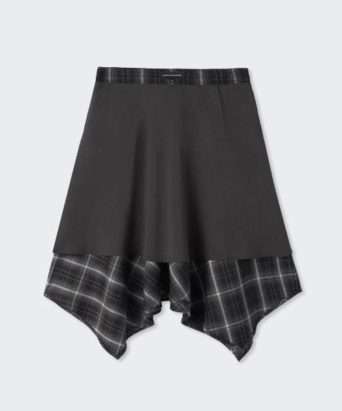 Sizing (W) Musinsa Standard 女士格纹不对称半裙 [黑色/灰色] MWFSK8C08-31