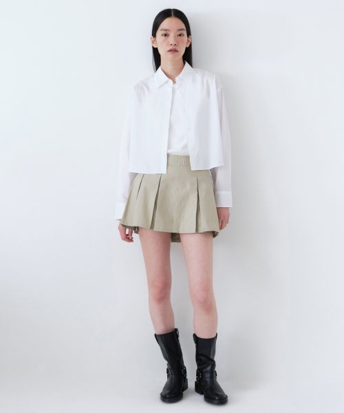 (Women) MUSINSA STANDARD WOMEN Cotton Pleated Mini Skirt [Beige] MWCSK3Z02-BE