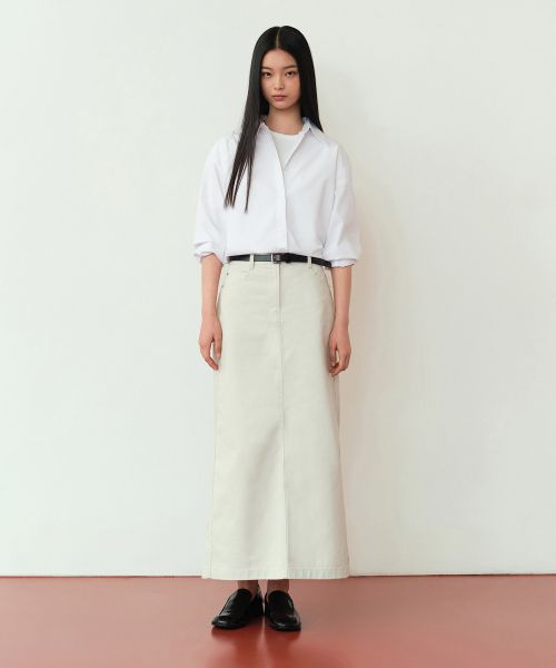 Lookbook (Women) MUSINSA STANDARD WOMEN CP Maxi Skirt [Dusty Cream] MWDSK3Z02-UC