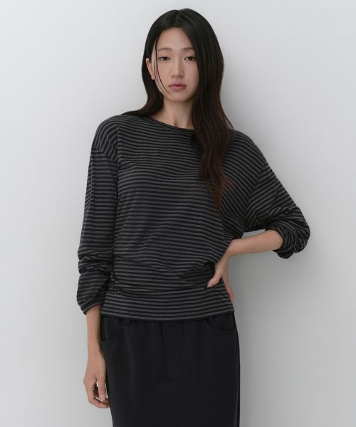 (Women) Musinsa Standard Women CR Stripe Relaxed Long Sleeve T-Shirt [Black] MWFTL8A08-BK