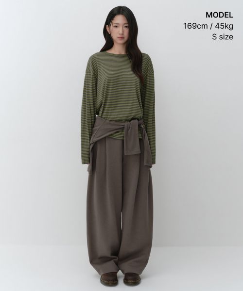 Order (W) Musinsa Standard 女款CR条纹宽松长袖T恤 [橄榄绿] MWFTL8A08-OL
